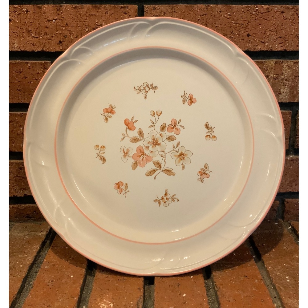 Country Ware Stoneware Peachwood Pink Trim Floral 12" plate Japan